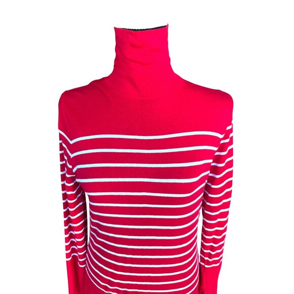 Vineyard Vines Red White Striped Classic Turtleneck Sweater S Pima Cotton/Modal - Picture 4 of 13